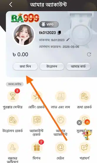 Tap the 'Deposit' section in the main interface