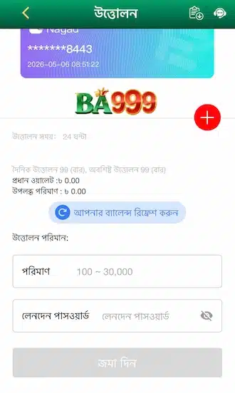 Return to withdrawal interface and enter amount